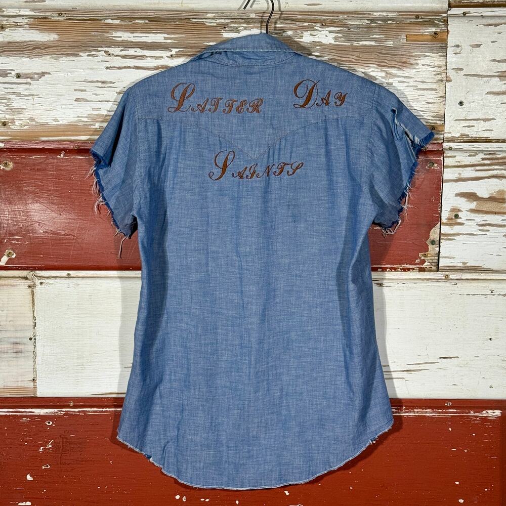 Rare Vintage‎ 70s Western Embroidered Pearl Snap Distressed Shirt